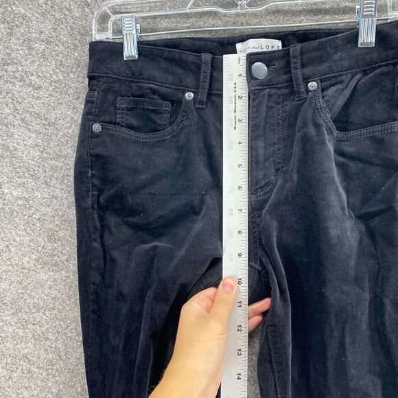 Loft Pants Women 27 Plus Black Mid Rise Corduroy Curvy Skinny Flat Front Chino - Picture 6 of 11